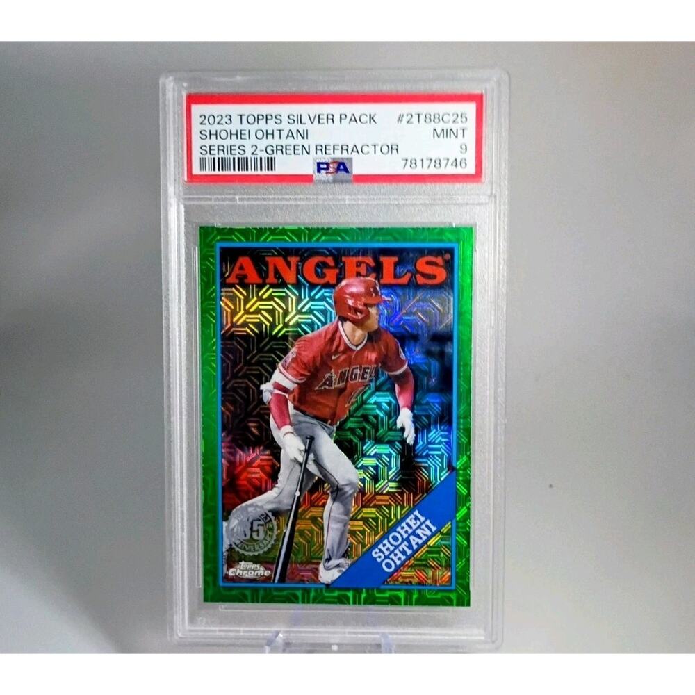 Shohei Ohtani #2T88C25 Topps Silver Pack 2023 Green REFRACTOR SP #71/99 PSA 9 - Picture 5 of 9